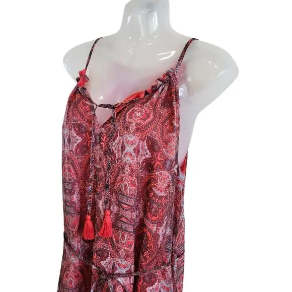 Lucky Brand Paisley Chiffon Overlay Hi Low Tassel Belted Red Size Medium - Picture 6 of 10